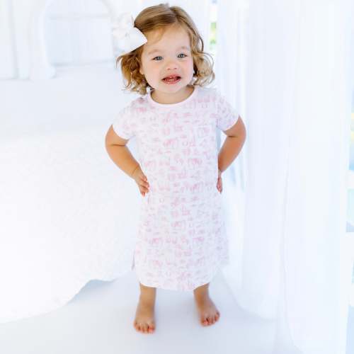 Wild West Toile Short Sleeve Nightdress - Pink