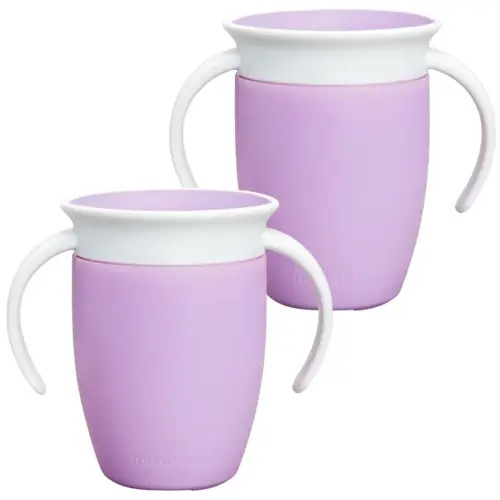 Munchkin Miracle 360 Cups for Toddlers sippy cups, toddler cups spill proof with Dentist Recommended Spoutless Design, BPA-Free Kids Cups, Easy to Clean, 7oz, 6 Months (Lilac 2 Count)