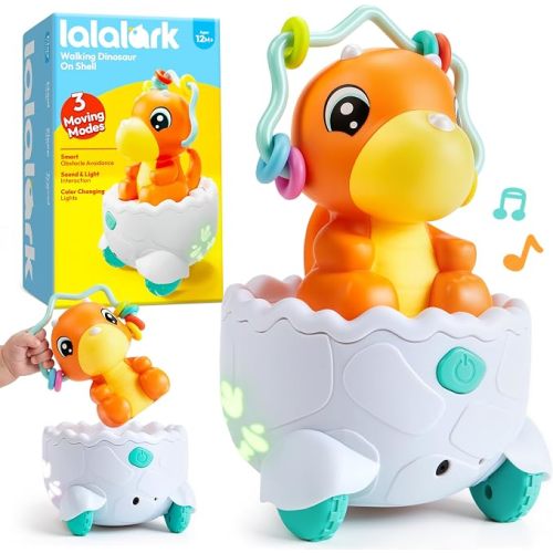 lalalark JOVA 2-in-1 Dinosaur Crawling Baby Toys, Moving Musical Tummy Time Toys with Obstacle Avoidance, Educational Learning Toddler Toys & Light Sound, 1st Birthday Gift for Boys Girls
