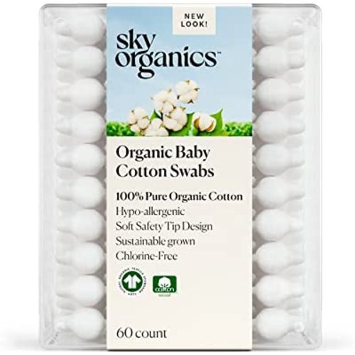 Sky Organics Organic Baby Cotton Swabs for Baby, 100% Pure Organic Cotton, GOTS Certified Organic Cotton, 60 Count