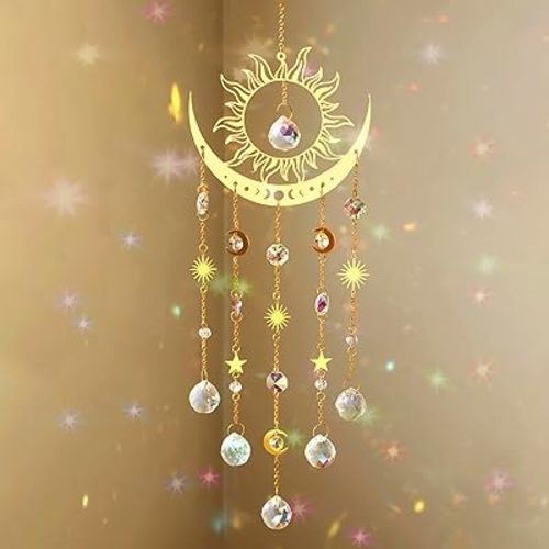 Artilady Sun and Moon Crystal Suncatcher Large Prism Wind Chimes for Window