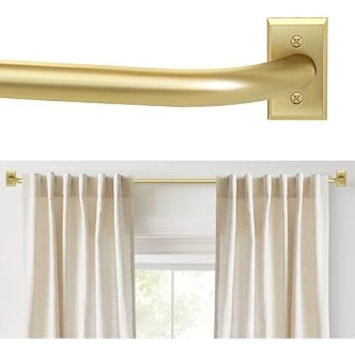 Gold Curtain Rods, Room Darkening Rod for Windows 48 to 90 Inches(4-7.5Ft), Wrap Around Curtain Rods, Heavy Duty Blackout Drapery, Modern Decorative Window Treatment Rod, Gold