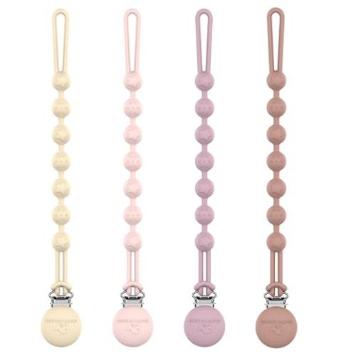 Cuddle Campus Silicone Pacifier Clip Holder with One Piece Design,Soft Flexible Binky Clips with Texture for Baby Boy and Girl Pack of 4(6m+)
