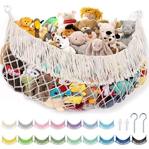 Stuffed Animal Hammock - Extra Large 56'' Long, Stuffed Animal Storage, stuffed animal Holder net, Hammock Large, Storage Hanging Organizer - Cream White