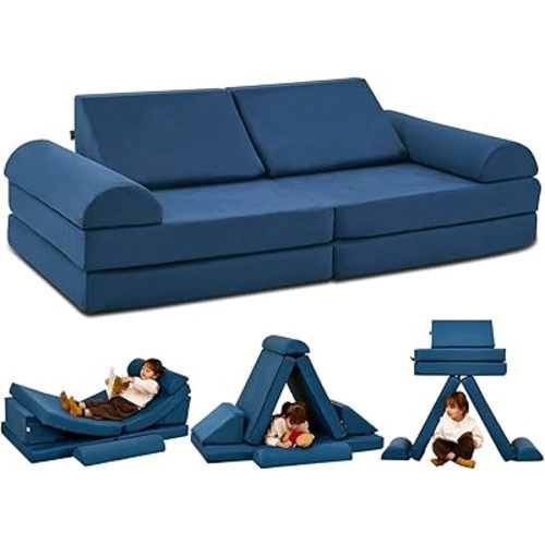 jela Kids Couch Large, Floor Sofa Modular Funiture for Kids Adults, Playhouse Play Set for Toddlers Babies, Modular Foam Play Couch Indoor Outdoor (57"x28"x18", Navy Blue)