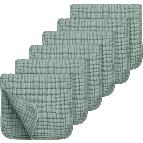 Looxii Muslin Burp Cloths 6 Pack - 20" x 10" - Ultra Soft & Absorbent, 6-Layer 100% Cotton for Spit Up & Drool- Gentle Baby Burping Cloth, Newborn Boys Girls Essentials, Dark Green