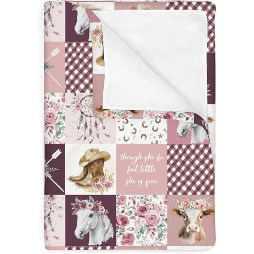 Pink Cowgirl Horse Cow Roses Baby Blankets for Girl Tribal Dreamcatcher Arrows Soft Flannel Nursery Bed Blanket for Infant Toddler Crib Western Cowgirl Boots Swaddle Receiving Blankets 40x50inch
