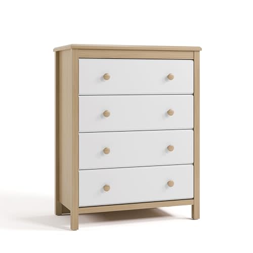 Storkcraft Alpine 4 Drawer Dresser (Driftwood and White) – GREENGUARD Gold Certified, Kids Storage Organizer, Modern 4 Drawer Chest for Bedroom, Must-Have Nursery Storage
