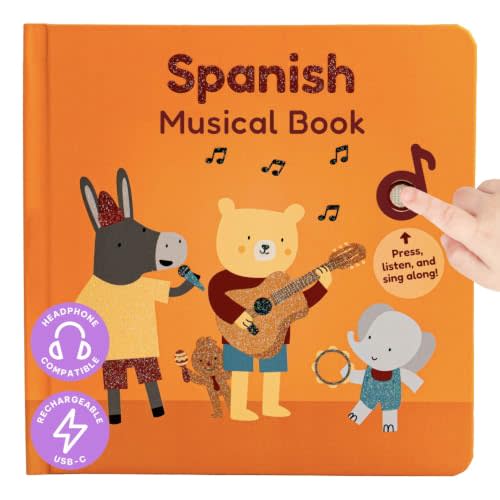Cali's Books Spanish Nursery Rhymes Book, Bilingual Sound Book | Headphone Jack for Private Listening, Libros en Español para Niños, Bilingual Language-Learning Toy, USB-C Rechargeable
