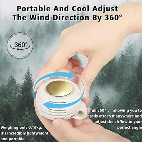 Portable Clip-On Fan, Mini USB Rechargeable 360° Rotatable Fan, 3-Speed Silent Mini Bladeless Fans (White and White)