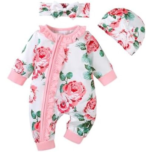 AMAWMW Preemie Newborn Baby Girl Clothes Long Sleeve Ruffle Romper Coming Home Outfit Infant Fall Winter Outfits