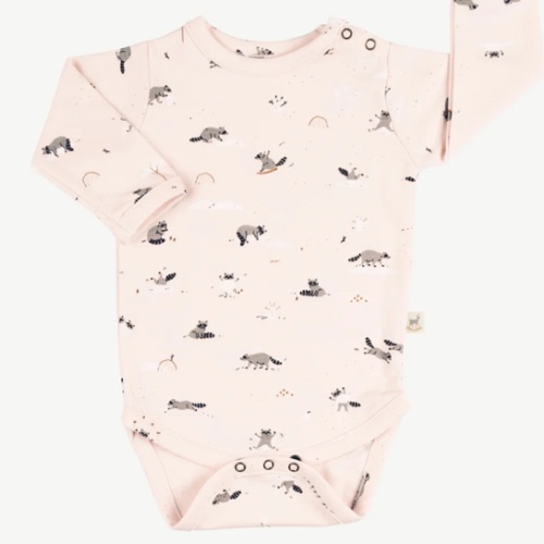 9-12 months -?frolicsome raccoons pearl onesie