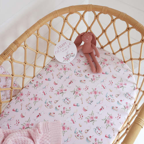 Alice’s Tea Party Organic Fitted Bassinet Sheet & Change Pad Cover | Snuggle Hunny