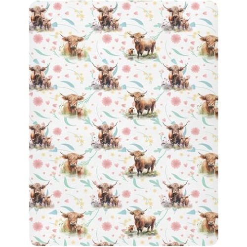 Cute Highland Cow Crib Sheets for Boys Girls 27x39 Inch
