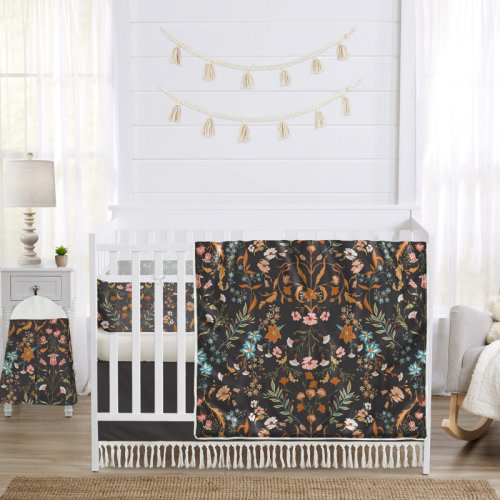 Sweet Jojo Designs Boho Floral Wildflower Black and Orange 6 Piece Crib Bedding + BreathableBaby Breathable Mesh Liner Pad | Wayfair