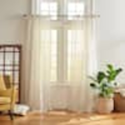Elrene Vienna Off-White Solid Poly-Linen 52(in)X84(in) Tie Top Sheer Curtain Panel 739550333558
