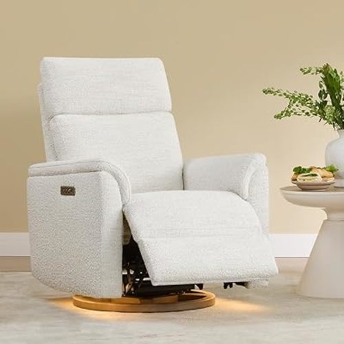 CHITA Power Swivel Glider for Adults with Nightlight, Nursery Recliner Chair with Power Headrest for Living Room, Bedroom, Water-Resistant Boucle Fabric in Pearl
