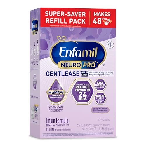 Enfamil NeuroPro Gentlease Baby Formula, Brain Building DHA, HuMO6 Immune Blend, Designed to Reduce Fussiness, Crying, Gas & Spit-up in 24 Hrs, has Prebiotics to Promote Softer Stools, Baby Milk, 30.4 Oz Refill