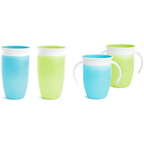 Munchkin Miracle 360 Toddler Sippy Cups, 6 Months and 1 Year Old, Spill Proof, 7 and 10 Ounce, 4 Pack, Blue/Green