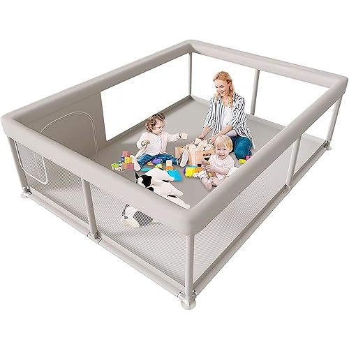 65 x 50 Inch Baby Playpen with Mat, PlayPen for Babies and Toddlers, Sturdy Safety Play Yard for Indoor & Outdoor with Zipper Gates