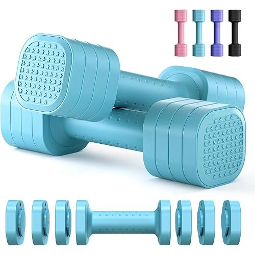 Zempox Adjustable Dumbbell Set of 2, 4 in 1 Free Weights Dumbbells Set for Women, Hand Weights for Women at Home, Each 2lb 3lb 4lb 5lb with TPU Soft Rubber Handle for Home Gym Exercise Training