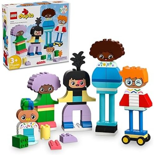 LEGO DUPLO Town Buildable People with Big Emotions Interactive Toy for Ages 3 and Up, 5 Characters with 10 Role-Play Faces, 71 Colorful Bricks for Mix-and-Match Customizable Fun, 10423