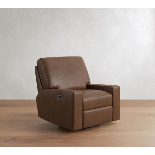Turner Square Arm Leather Power Swivel Glider Recliner, Down Blend Wrapped Cushions, Performance Everyday Walnut