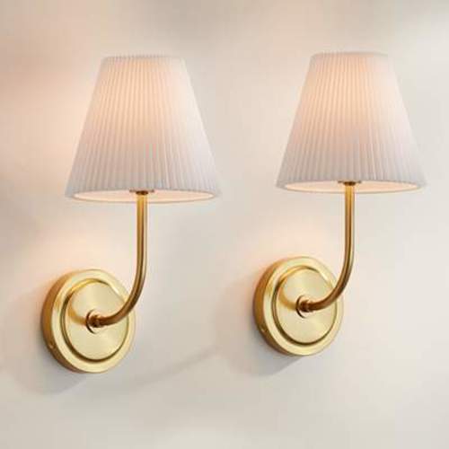 Possini Euro Nina 14" High Gold Plate Wall Sconce Set of 2 - #4108V | Lamps Plus