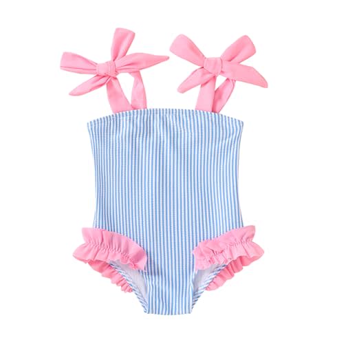 Happy Town Toddler Swimsuit Girl Solid Color Stripe One-Piece Baby Bathing Suits