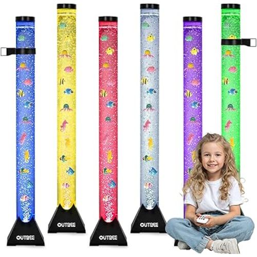 OUTREE 4FT Sensory Tube Lamp, Aquarium Bubble Fish Lamp with Remote Control, 20 Color Changing Effects, 12 Fish Accessories, Bubble Sensory Room, Night Light, Sensory Light for ADHD and Autism (Black)