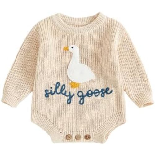 Newborn Baby Boy Girl Sweater Romper Silly Goose Embroidery Knit Onesie Knitted Bodysuit Warm Fall Winter Clothes