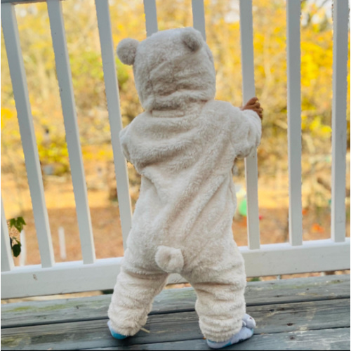 Comfy Bear Shaped Polar Fleece Hooded Romper For Newborn And Toddlers