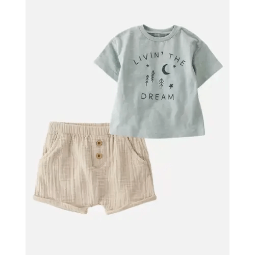 Organic Cotton Graphic Tee and Gauze Shorts Set - 3M