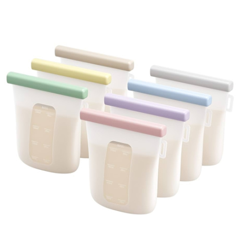 Nuliie 7 Pcs Silicone Breastmilk Storage Bags Reusable, 8oz/240ml Double Leak-Proof Breastmilk Freezer Bags, BPA Free Self-Standing Milk Bags for Breastfeeding, Baby Food Pouches