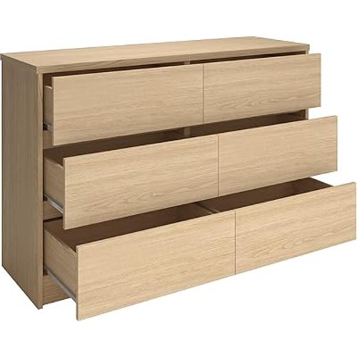 furtble Modern 6 Drawer Dresser for Bedroom, Handleless Chest of Drawers, 45.5" Wide Dressers with Large Storage, Wood Dressser Living Room Entryway Natural Oak