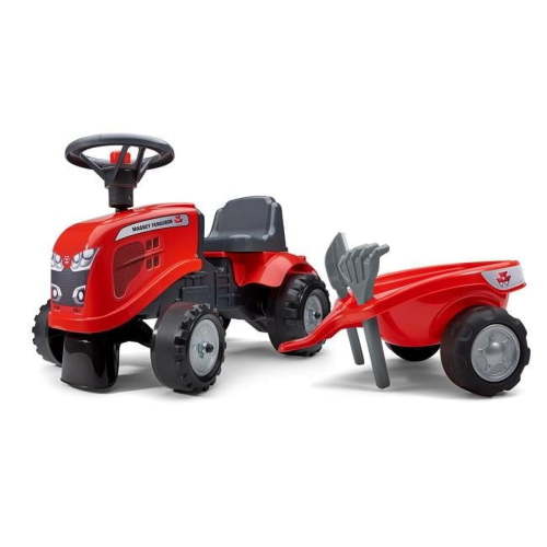 Falk Massey Ferguson Ride-On & Push-Along Tractor with Trailer & Tools for 1 Year Kids, Red