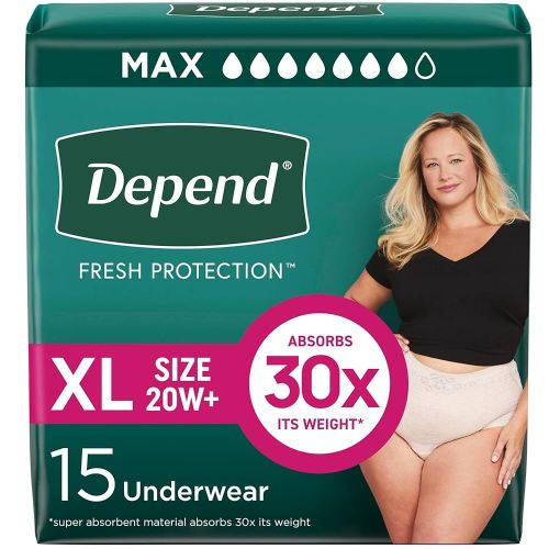 Depend Fresh Protection Adult Incontinence & Postpartum Bladder Leak Underwear for Women, Disposable, Maximum, Extra-Large, Blush, 15 Count, Packaging May Vary