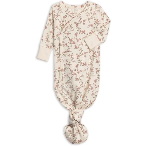Colored Organics Baby 100% Organic Cotton Newborn Knotted Gown - Infant Indy Kimono Wrap Front Tie Knot with Mitten Cuffs