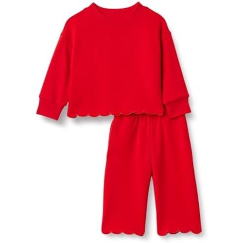 Amazon Essentials x Sofia Grainge Toddlers and Baby Girls' French Terry Sweatshirt Pant and Top Set