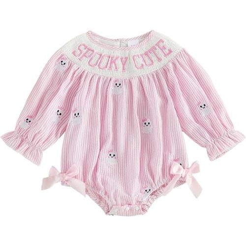 Baby Girl Christmas Romper Long Sleeve Bubble Bodysuit 0-18M
