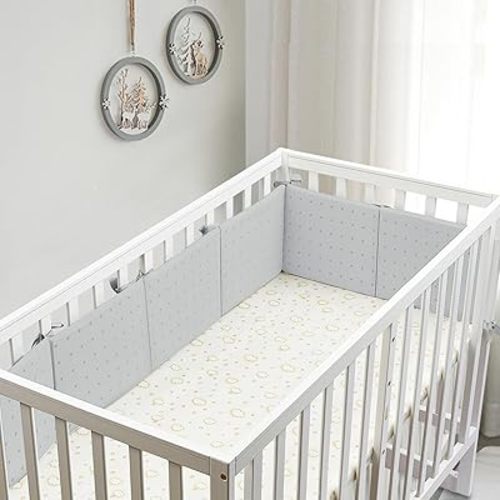 3 Pc Crib Mesh Liner Pads,Soft Cushion for Side(Iner Lining Strips) - Washable, Reusable-About Pieces (9.85in x 11.8in) (Gray)