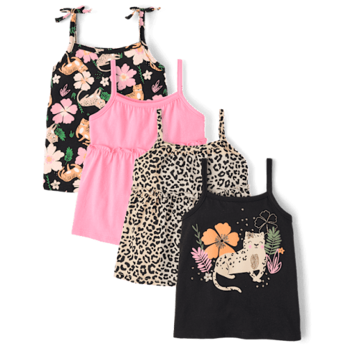 Toddler Girls Leopard Peplum Tank Top 4-Pack - Tan