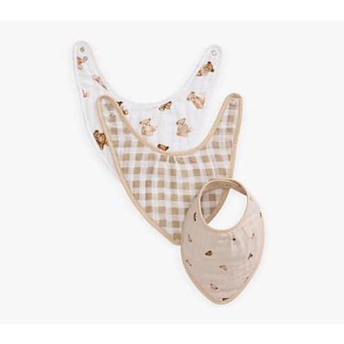 Organic Teddy Bear Muslin Bib Set Of 3 , Multi