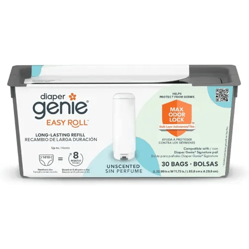 Diaper Genie Easy Roll Refill with 30 Bags | Lasts Up to 8 Months or Holds Up to 1410 Newborn Diapers Per Refill