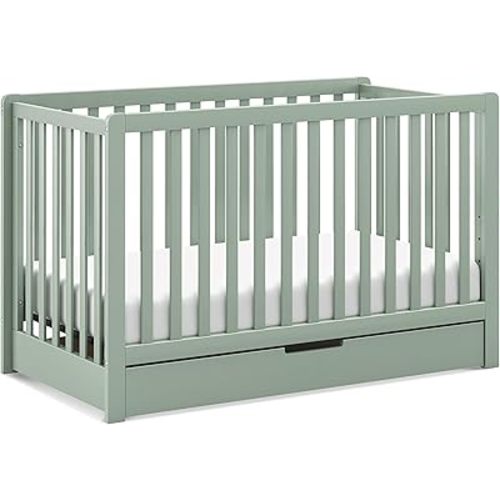 Carter's by Davinci Colby 4-in-1 Convertible Crib with Trundle Drawer in Light Sage, Greenguard Gold Certified, Undercrib Storage