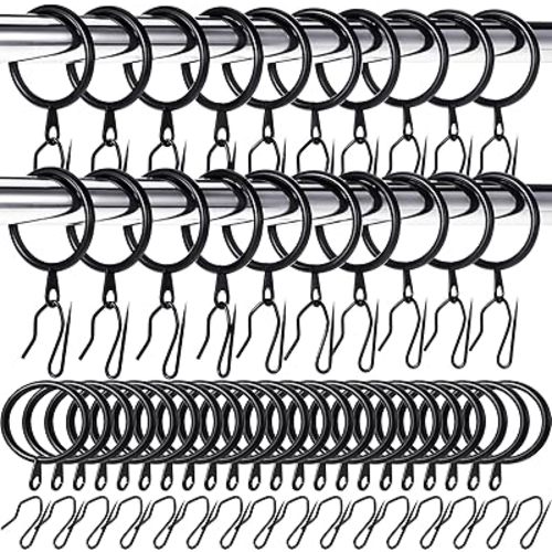Hotop 60 Pieces 1.65 Inch Metal Drapery Curtain Rings Curtain Hanging Rings and 60 Pieces Metal Drapery Pin Hooks for Drapes Window Door Shower (Black)