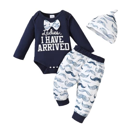 Baby Boy Clothes Infant Newborn Outfits Long Sleeve Letter Print Romper + Hat + Pants Set