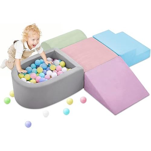 Juguetes de escalada para niños pequeños, bloques de escalada de espuma y pozo de pelotas para bebé, 5 piezas suaves para niños pequeños, juguete de escalada y gateo, bloques de espuma suave