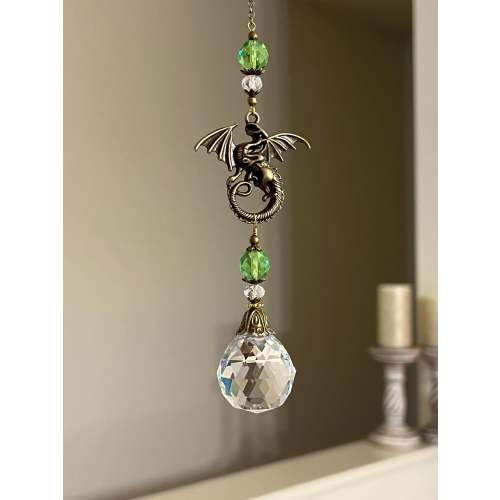 Antique bronze Celtic dragon sun catcher prism crystal glass ornament 30mm crystal ball