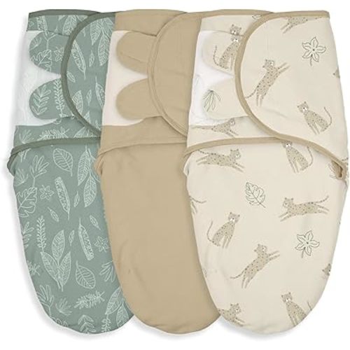 Baby Swaddle Sacks, 3-Pack Newborn Organic Cotton Swaddle Wrap, Adjustable Swaddle Blankets, Nursery Swaddling Essentials for Newborn 0-3 Months, Infant Shower Items Gift (Cat & Leaves)